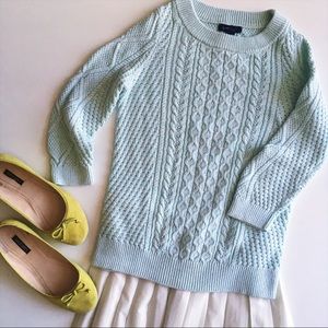 Land's End mint cable knit sweater